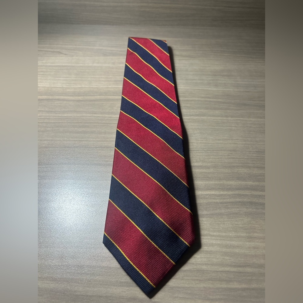 Jos. A. Bank Collection Red Navy Blue Gold Striped Tie 100% Silk Made in USA